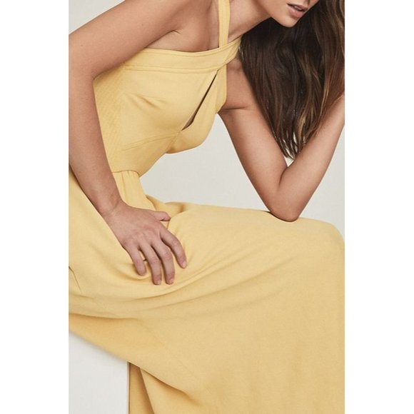 🆕REISS Orla Halter Midi Dress Yellow 10 - Picture 7 of 15